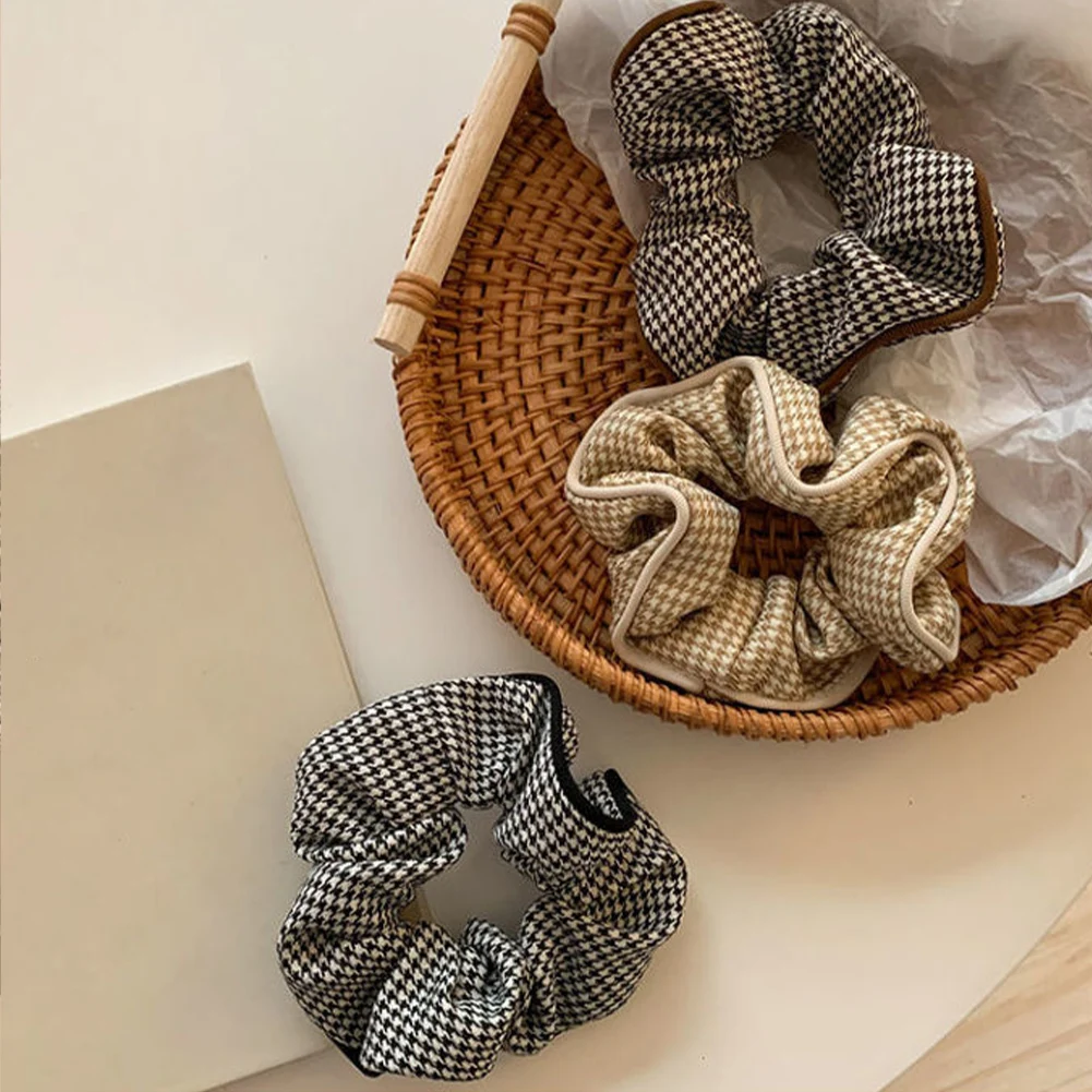 

Vintage Plaid Hair Scrunchies Women Hair Ties Rubber Band Cute Ponytail Holder Elastic Hair Band Headwear Hair Accessories