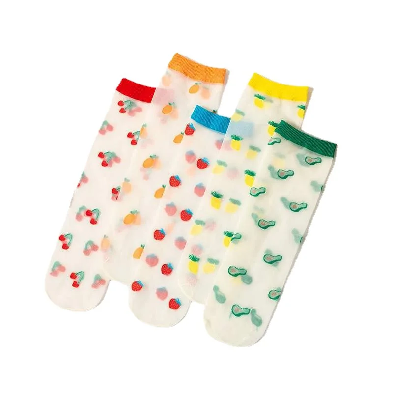 

Милые Мультяшные прозрачные женские носки с фруктами, кавайные Летние Осенние женские жаккардовые носки с авокадо лимонным цветом