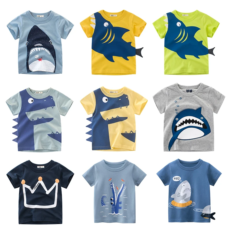 OLEKID 2022 летние детские футболки для мальчиков Мультяшные нашивки с принтом Кита