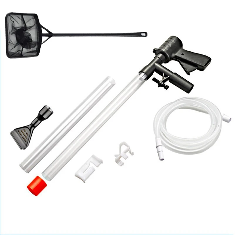 

New-Aquarium Vacuum Cleaner Fast Fish Tank Siphon Cleaning Seaweed Scraper Air Pressure Button Water Changer Fishing Net Kit
