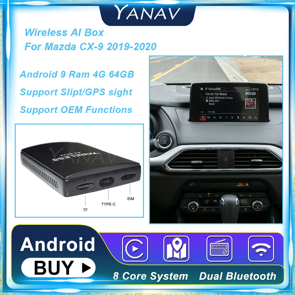 

Android 4G 64 Гб Carplay Беспроводная Ai-приставка для Mazda CX-9 2019 2020 8-ядерный адаптер AI Carplay Mini Box Plug and Play видео Google