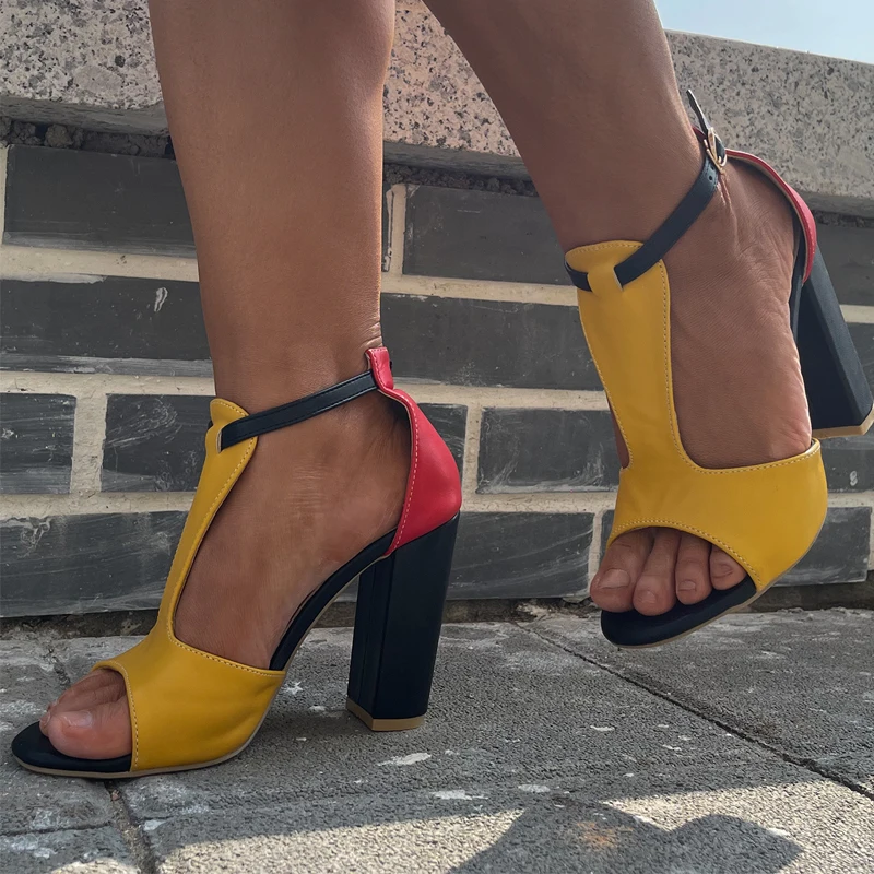 

Fashion Women's High Heels Sandals Stitching Color Shoes Summer Female Footwear