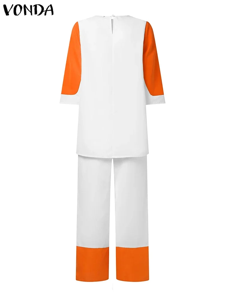 Женский брючный костюм размера плюс VONDA 2024 пикантный лоскутный Топ без рукавов +