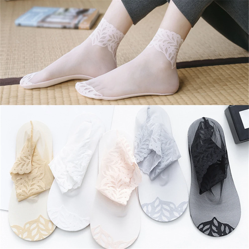 

Новые женские кружевные невидимые носки с листьями, тонкие женские кружевные носки-лодочки, ажурные Нескользящие женские носки