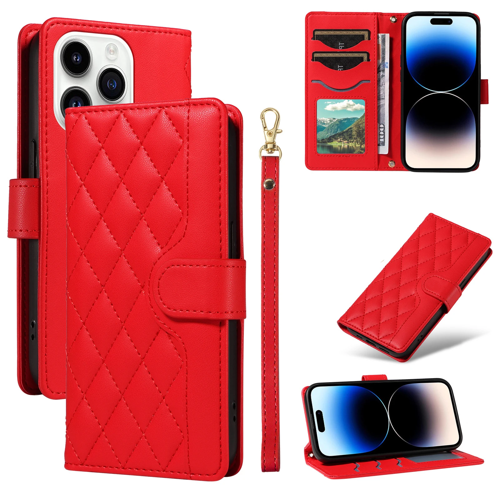 Фото Кожаный чехол-флип с ремешком и клетчатым узором для OPPO Reno 16 16F 16FS 15 Pro Max 15F 14 14F 13F 13 12F 12 11F 11 10, чехол-кошелек №3