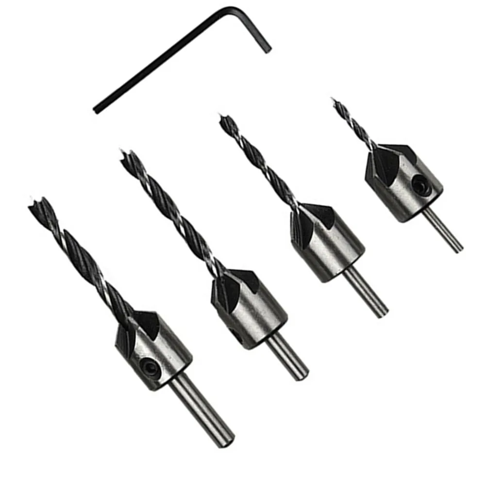 

4pcs Countersink Drill Bit Chamfering Tools Hexagon Key Wrench 3/4/5/6mm Bit Head For Reaming Drilling Woodworking Tools Parts