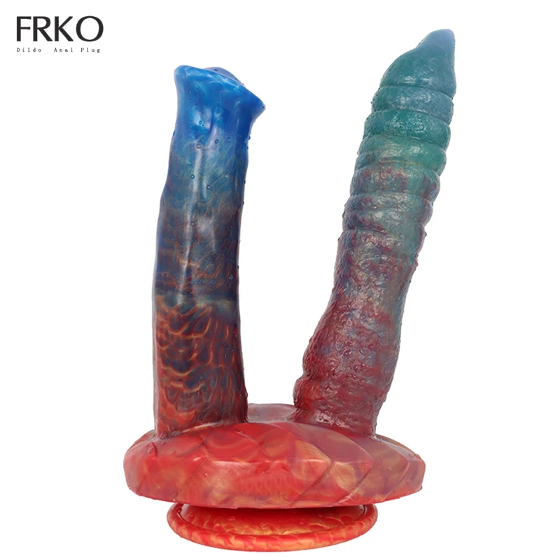 FRKO Dual Anal Sex Toys U Shape Animal Horse Penis Alien Butt Plug With Sucker Fantasy Dildos For Women Anus Vagina Stimulation