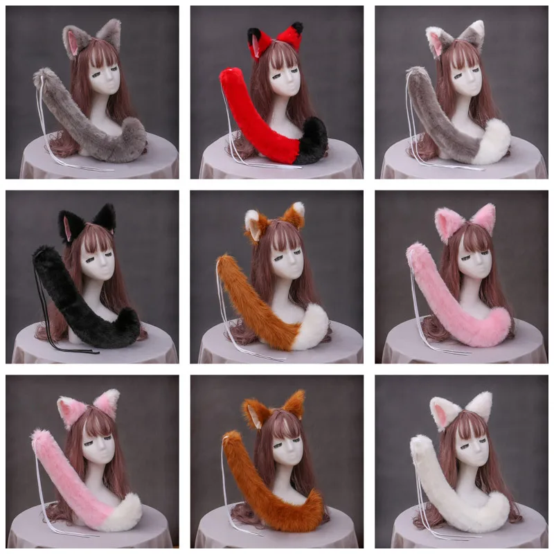 Повязка на голову с кошачьими ушками головной убор животными хвост лисьими