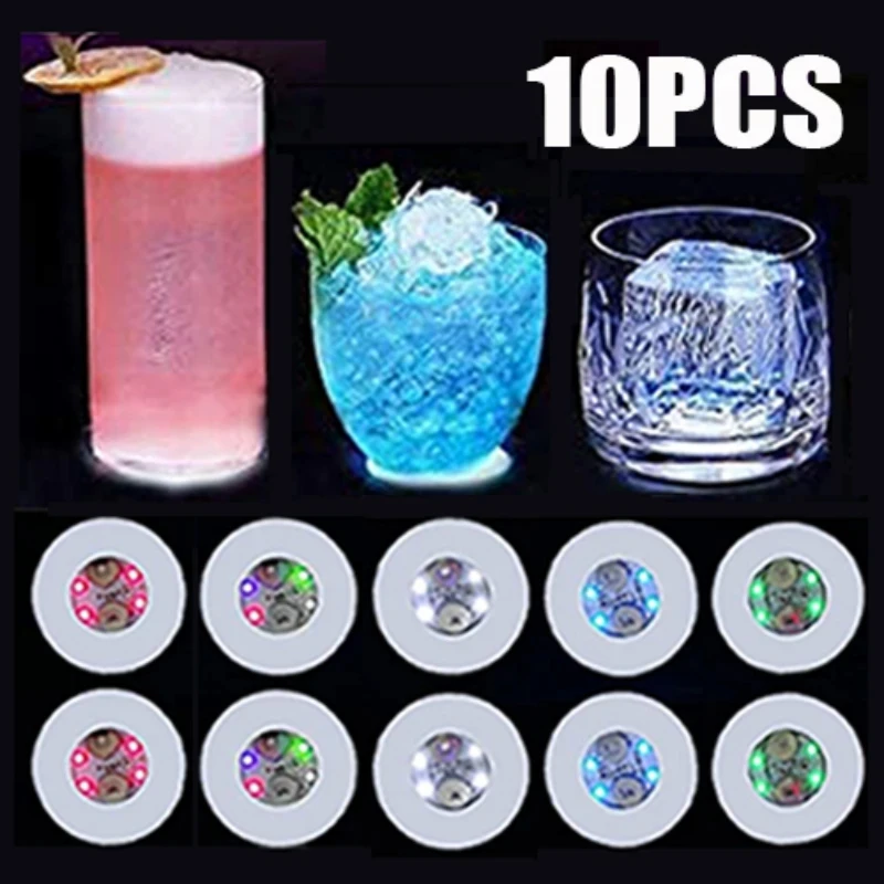 

3/5/10PCS LED Coaster Light Up Coasters Stickers Liquor Bottle Drink Luminous Cup Mat Club Bar Party Car Wedding Vase Decor