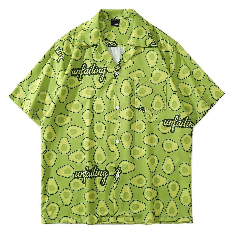 

Hip Hop Funny Fruit Avocado Green Button Up Shirts Men Woman Blouses Fashion Summer Large 2XL Streetwear Harajuku Teens Kawaii