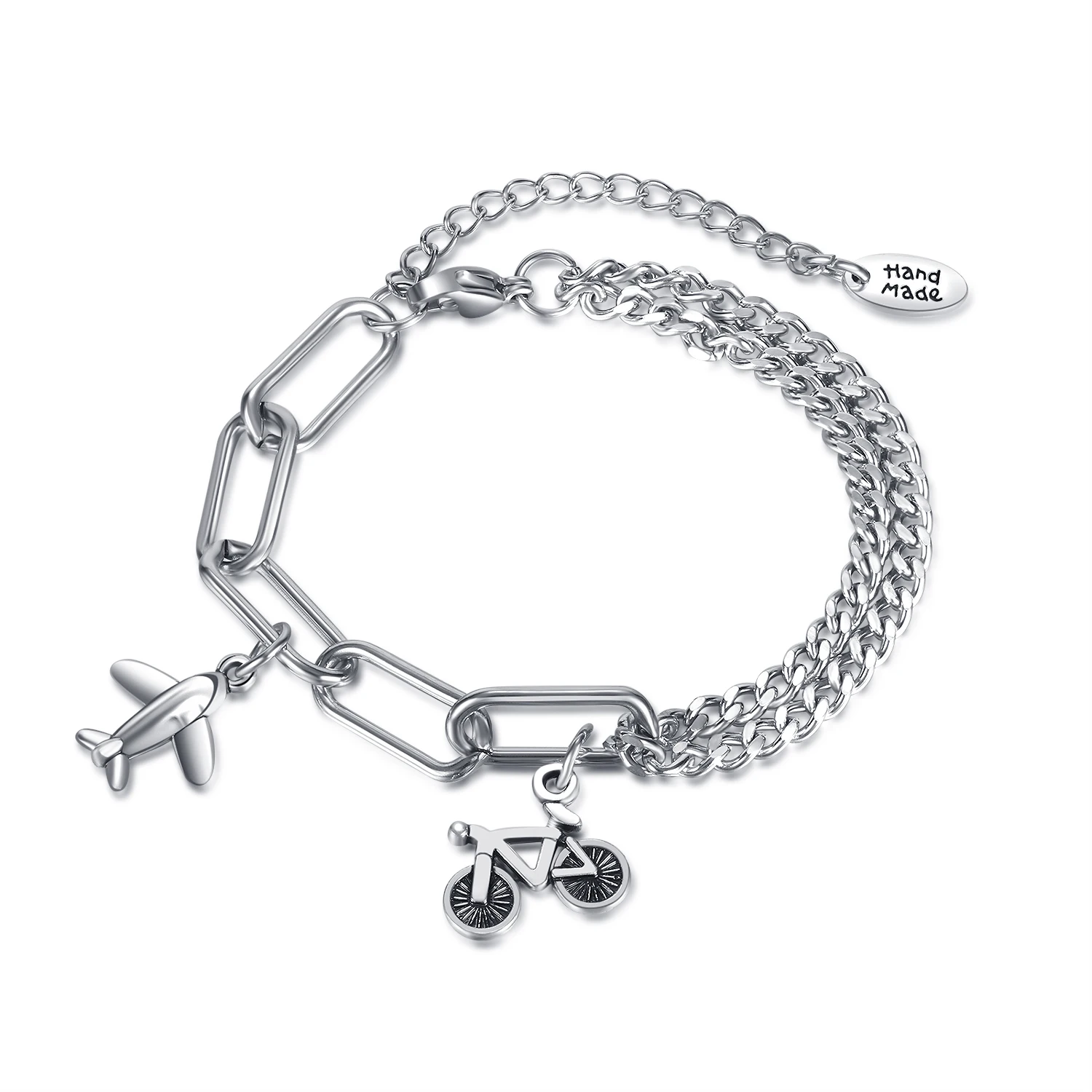 

European Hip Hop Style Stitching Chain Stainless Steel Airplane Bike Bracelet For Women Birthday Party Gift