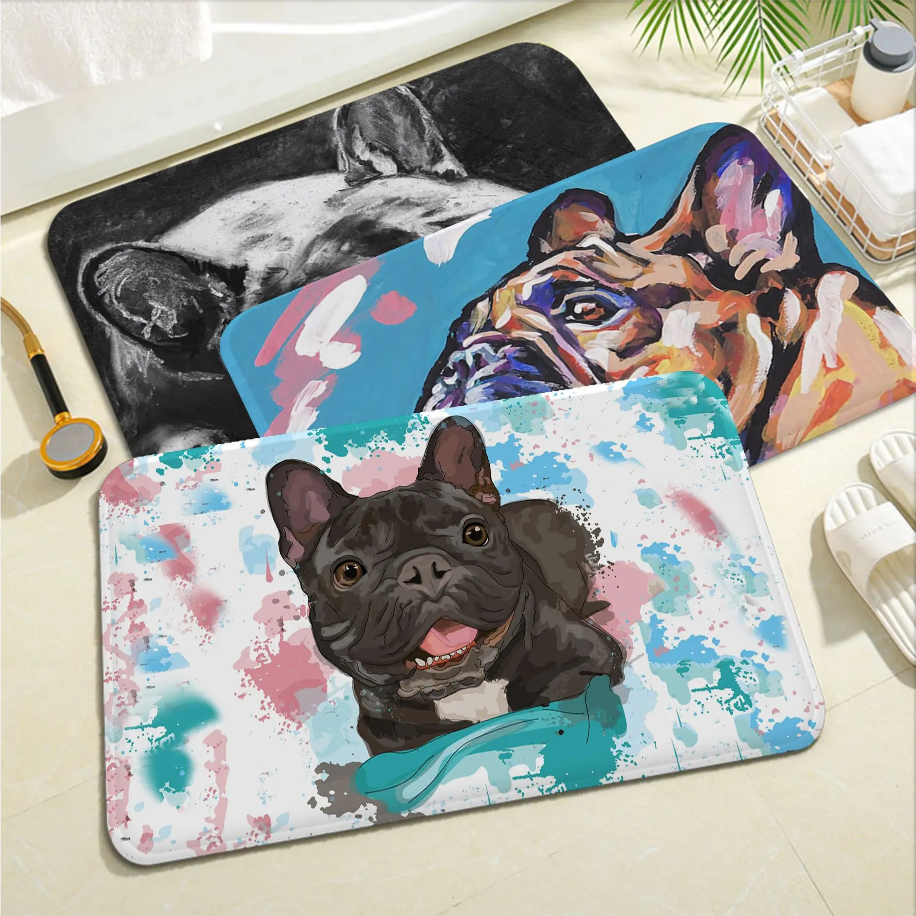 

French Bulldog Frenchie Dog Room Mats Non-Slip Laundry Room Mat Laundry Decor Balcony Child Living Room Bedside Area Rugs