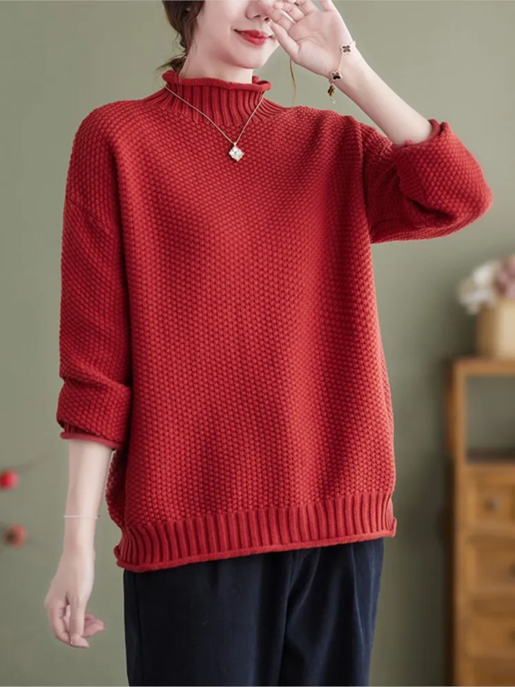 

Большой осенне-зимний пуловер с высоким воротником, свитер для женщин, Повседневный, Modis, свободные женские свитера с длинным рукавом, женские вязаные топы 2023