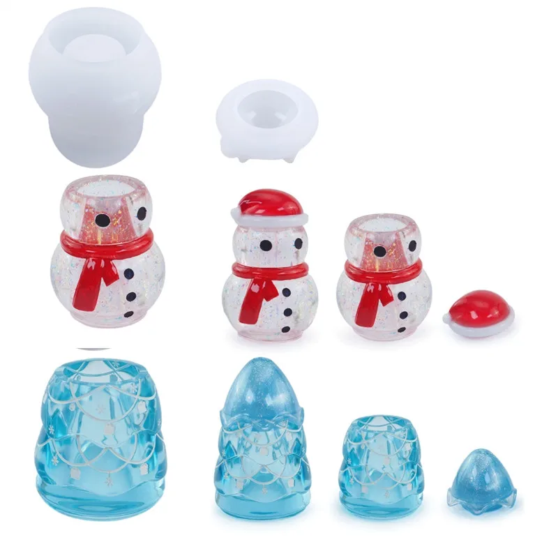 

Christmas Tree/Snowman Jar Storage Bottle Resin Mold Silicone Jewelry Box Resin Mold with Lid Epoxy Mold Silicone for Home Decor