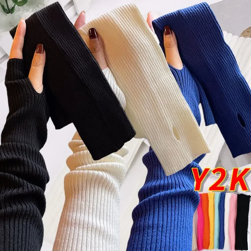 Женские вязаные Утепленные длинные перчатки без пальцев варежки зимние