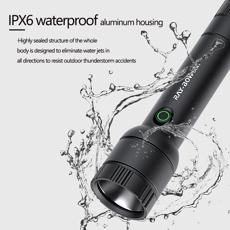 

Flashlight 18650 Rechargeable Lamp Flashlight With Usb Charging Home User Outdoor Camping Waterproof Power Display Lighting Zoom