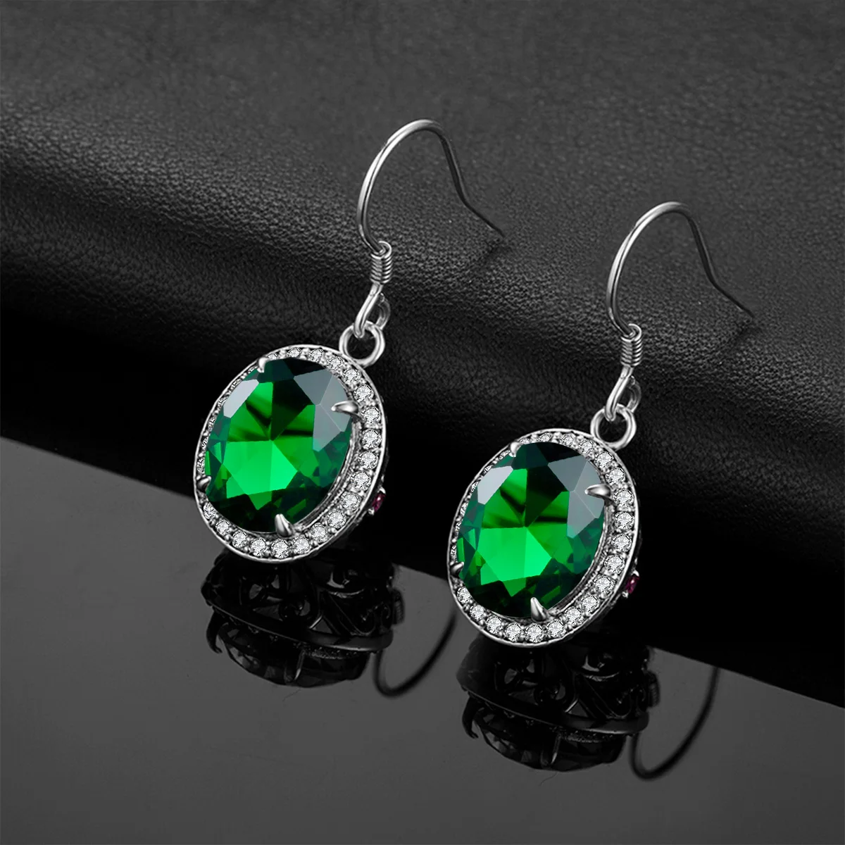 Silver 925 Real 100% Jewellery Set Round Emerald Stone Ring Earrings Pendant Anniversary Wedding Luxury Quality Gift |
