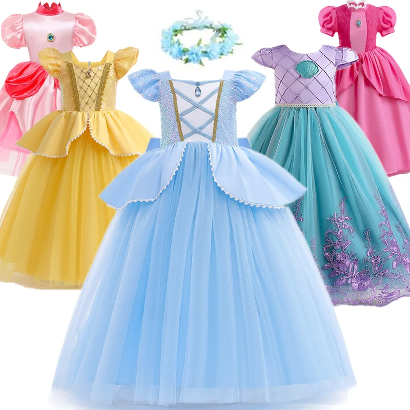 

Cute Princess Dress For Girls Halloween Christmas Birthday Party Ball Gown Dress Up Cosplay Princess Costume Kids Clothes 3-10T