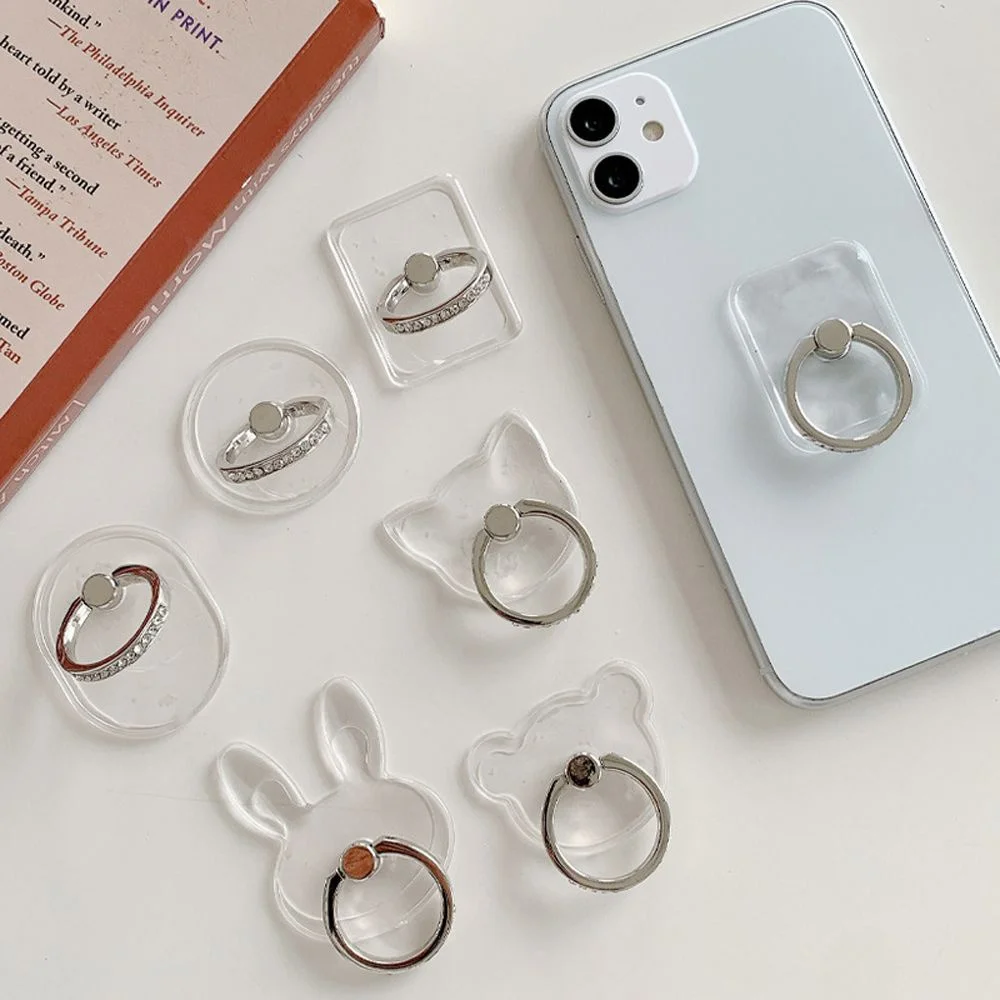 

Cute Phone Holder Finger Ring Transparent Ring Holder Phone Accessories Zinc Alloy Universal Diamond-encrusted Desktop Bracket