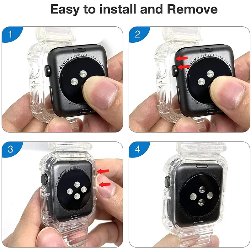 Clear Band + Case for Apple Watch Series 8 7 6 SE 5 49mm 45mm 44mm 42mm 41mm Transparent Plastic for iwatch 4 3 38mm 40mm Strap