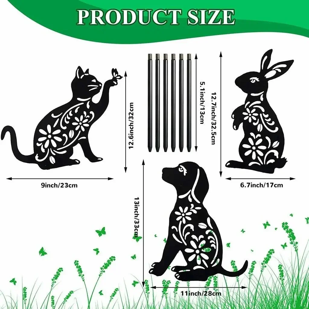 CIFBUY 3 штуки силуэт животных садовый колышек щенок собака кролик и кошка фотодвор