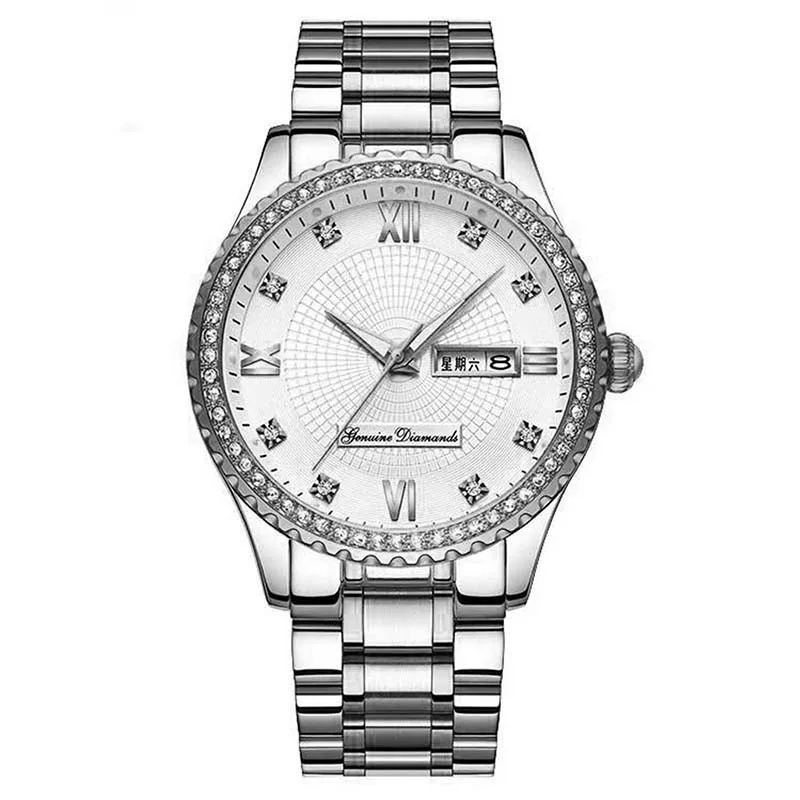 Couple Luminous Calendar Steel Band Clock, Waterproof Diamond Inlaid Luxury Dial, Men And Women Quality Gift Watch