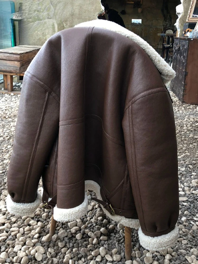 Minigmxi Faux Fur Coat Fall Winter Jacket for Women 2022 Loose Warm Lambswool Thicken Locomotive Lapel Female Coat PU Outerwear