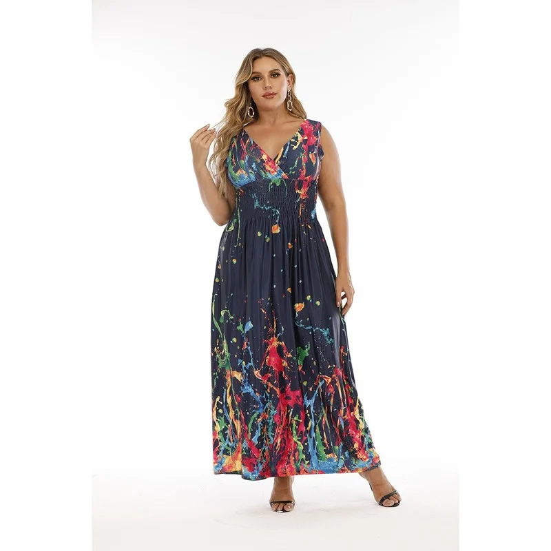 Plus Size Dresses for Women 4XL5XL Summer 2022 Sexy V Neck Bohemian Long Large Size Beach Holiday Dress Casual Big Size Clothing