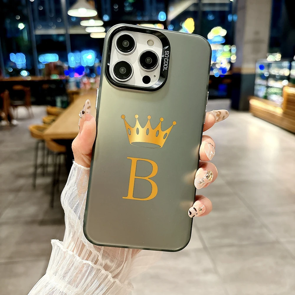 Фото Серебристый чехол IMD для iPhone 17 Air, 16 Plus, 16E, 13 MINI, 15, 14, 12, 11 Pro MAX, 7, 8, SE, XR с надписью Crown Letter A to B №2