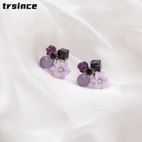 fashion 925 silver needle purple crystal flower earrings female korean design retro earring fairy high end ins ear studs women