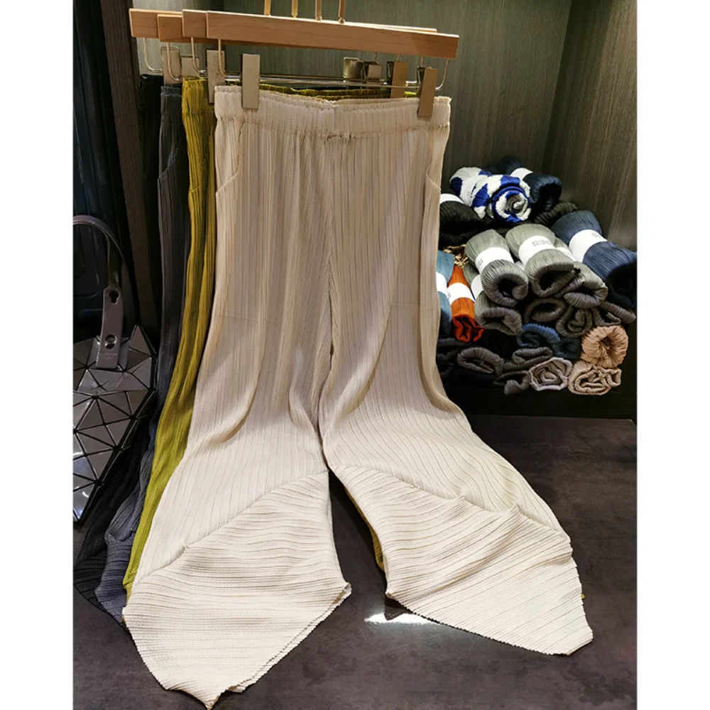 

Summer 2023 Miyake High Quality Side Splitting Pants Up Temperament Simple Irregular Casual Women's Pants Clothes for Women