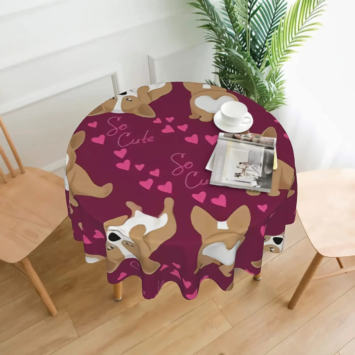 

Funny Puppy Dog Tablecloth Cute Dog Corgi Round Tablecloths Circular Table Cover Cloths for Kitchen Party Picnic Dining Decor