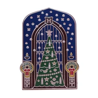 hp stained glass magic window and christmas tree brooch metal badge lapel pin jacket jeans fashion jewelry accessories gift
