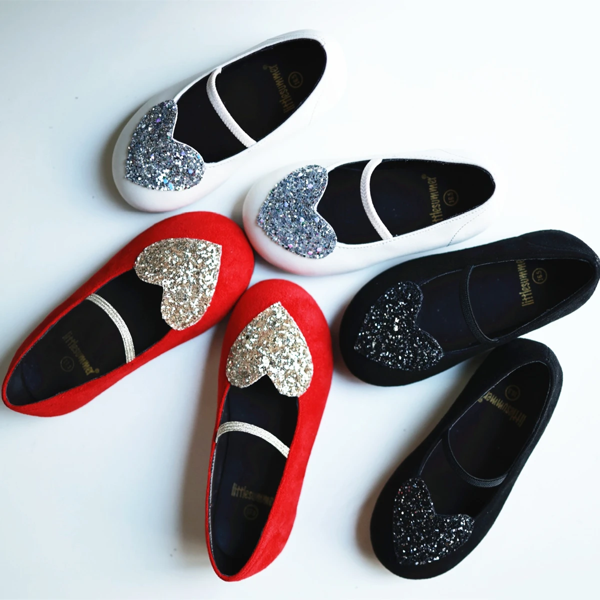 

Sweet Shiny Heart Girl Princess Shoes Slim Style Gold Velour Children's Casual Shoes Colorful Sequins Baby School Flat Shoes