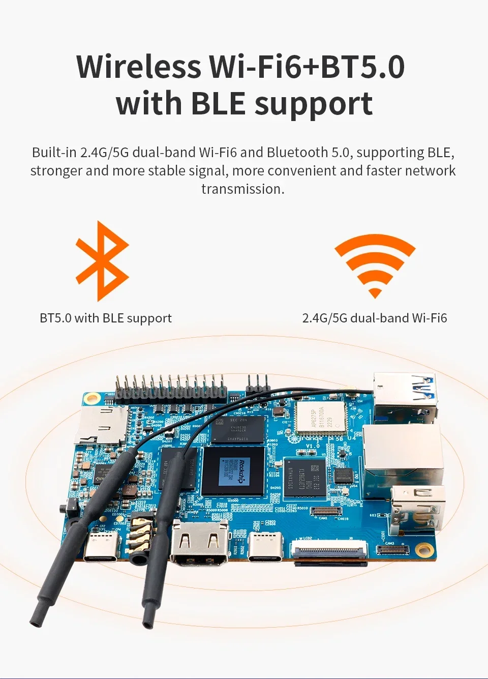 Orange Pi 5B 16 ГБ ОЗУ 128 EMMC 64-бит Rockchip RK3588S WIFI Bluetooth BLE 8K Видео Мини-ПК SBC 5 B Плата