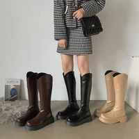 new womens high boots pu leather knee high boots high heels for womens shoes 2021 autumn winter zip platform boots botas mujer