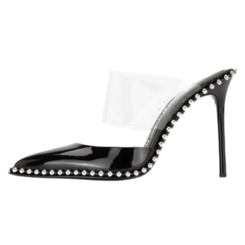 Женские туфли с заклепками новые брендовые босоножки на тонком высоком каблуке