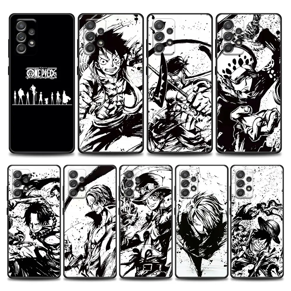 

One Piece Black White Luffy Anime Samsung Case for A01 A02 S A03s A11 A12 A21s A32 5G A41 A72 5G A52s 5G A91 S Soft Silicone