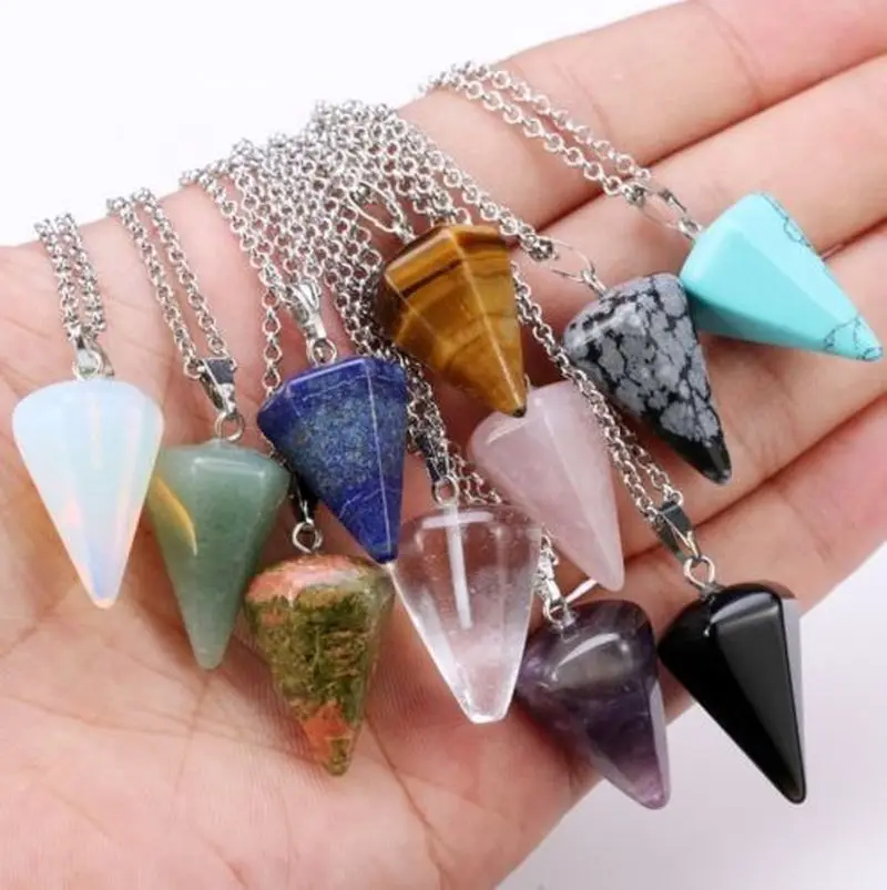 

Natural Stone Crystal Hexagonal Prism Pendant Necklaces Healing Chakra Reiki Jewelry Silver Chain for Women Gifts