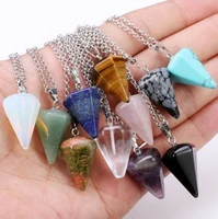 natural stone crystal hexagonal prism pendant necklaces healing chakra reiki jewelry silver chain for women gifts