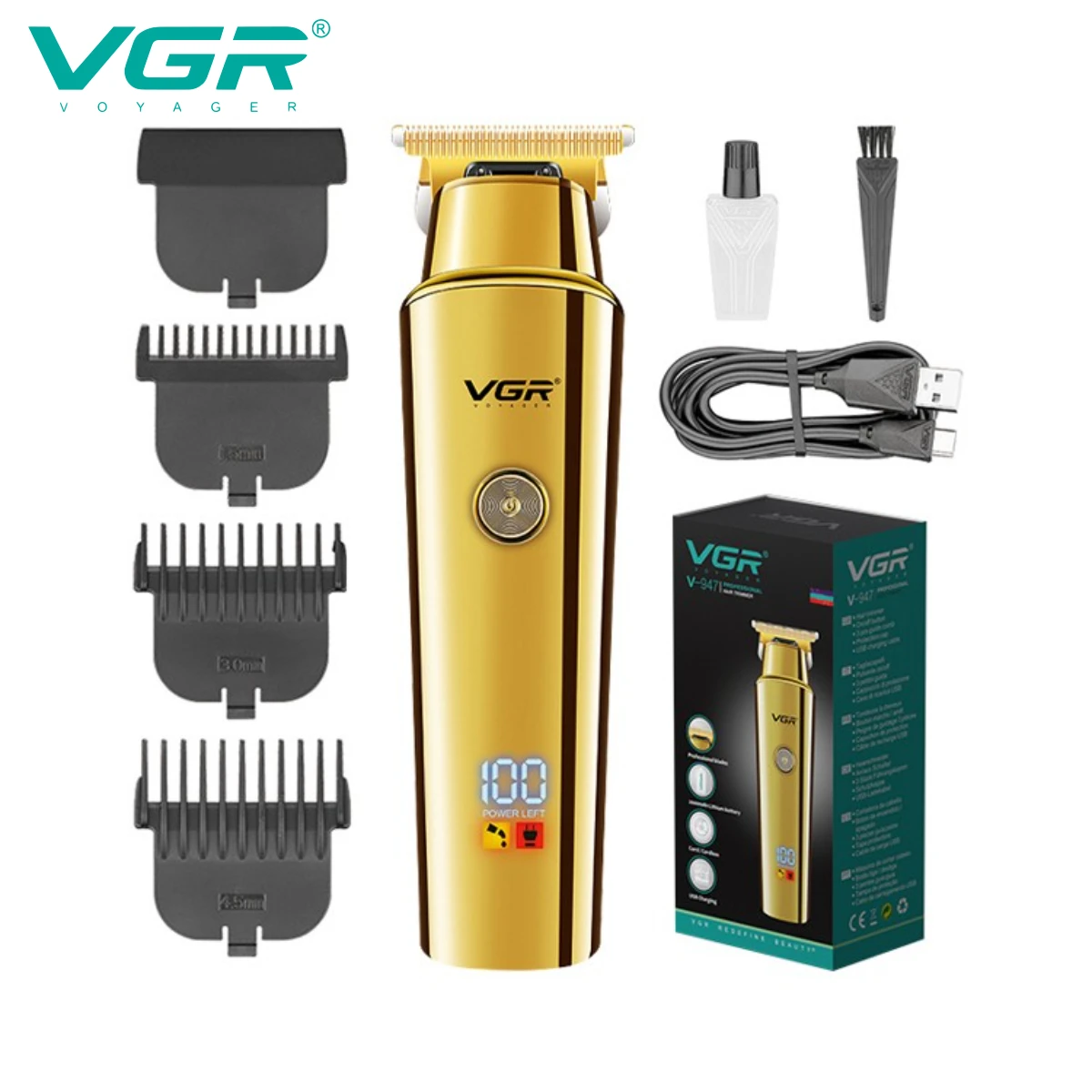 

VGR Professional 8 Hour Hair Trimmer for Men Gold Hair Clipper Rechargeable Hair Cutting Machine Electric Beard Trimmer V-947