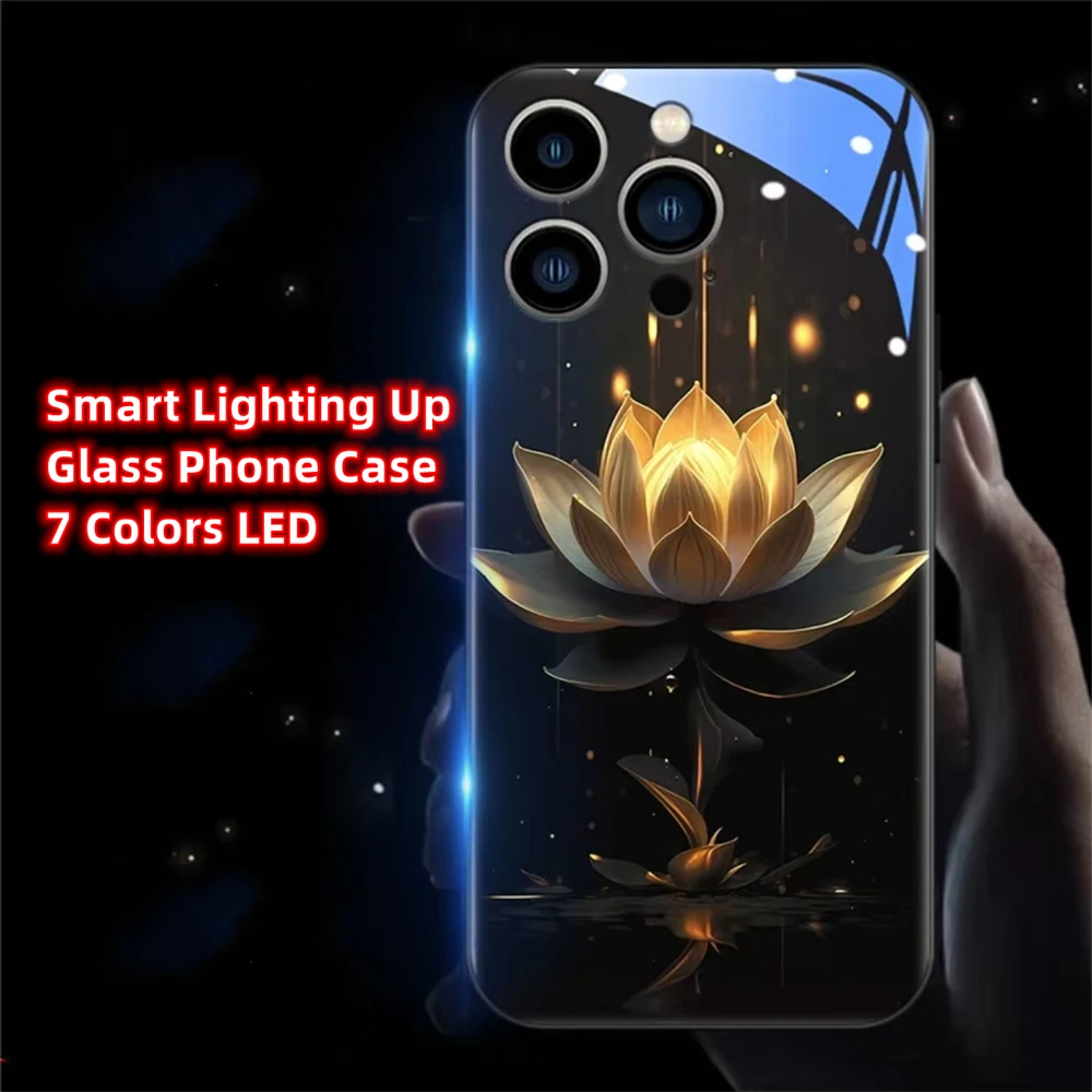 Фото Чехол для телефона Crystal Lotus Luminous Glass со светодиодной подсветкой и вспышкой для Samsung S25 S24 S23 S22 S21 S20 FE Note 20 Plus Ultra №4
