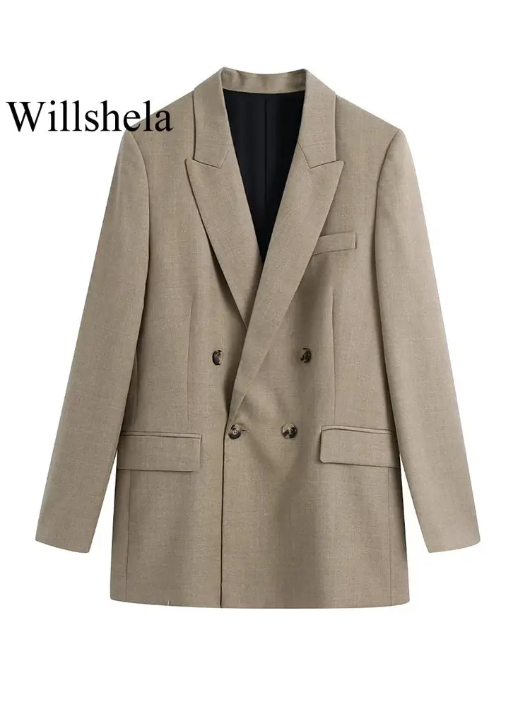 

Willshela женский модный двубортный блейзер с карманами, винтажный блейзер с вырезом и длинным рукавом, женское шикарное пальто