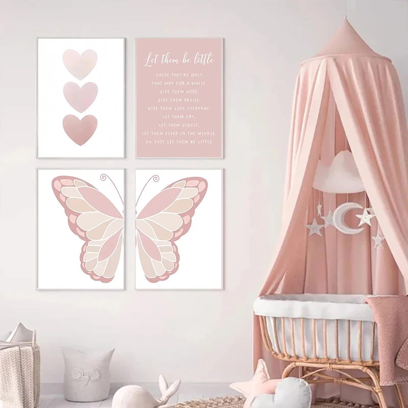 Детское украшение для комнаты девочки постер с розовыми бабочками милая
