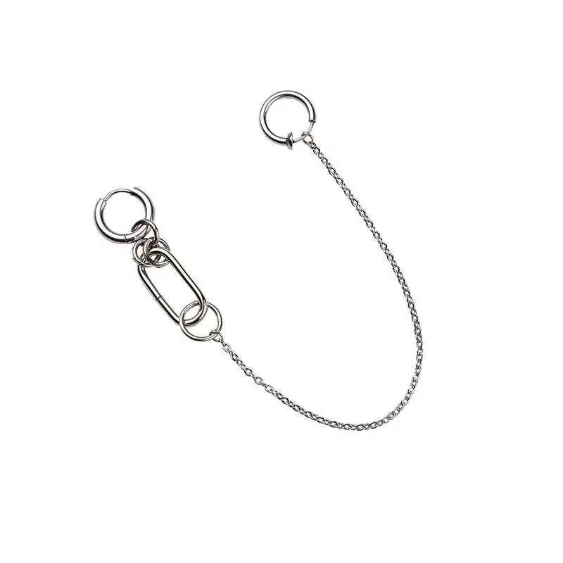 Punk Style Cool Personality Nose Chain Fake Earrings Lip Ring With Long Chains Trendy Piercings Earring Ear Clip Body Jewelry