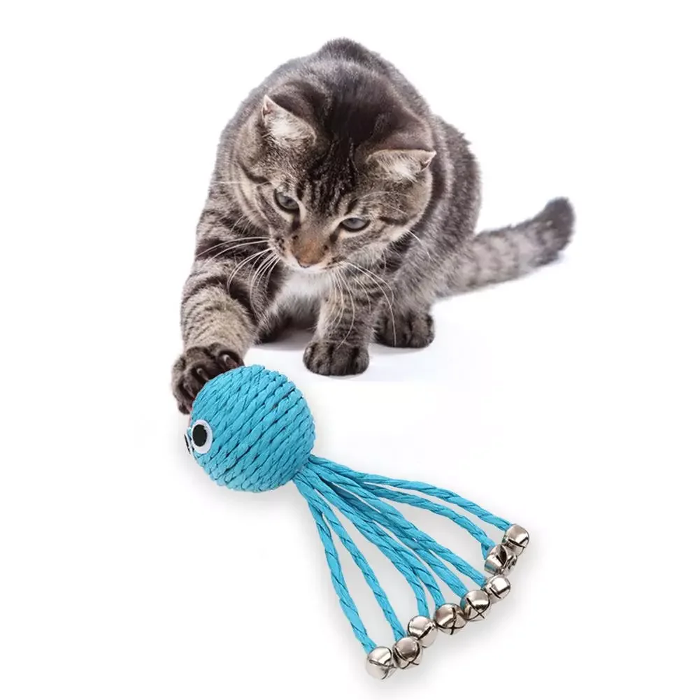 

New in Dog Cat Bell Toy Lovely and Pleasant Interesting Vocalization Blue Paper Rope Octopus Shape withs Puppy Love to Play chri