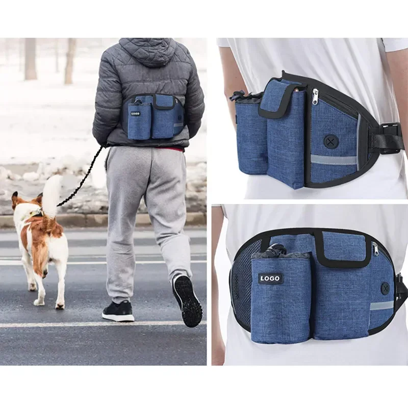 

Reflective Leash Dog Waterproof Walk Waist Bag Dogs Outdoor Hands-free Dog Sports Bag Training Multifunction Treat Pet Nylon