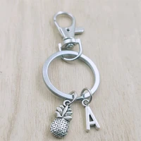 new vintage pineapple keyring letter car key chain ring lobster clasp initial charm women jewelry accessories pendants metal