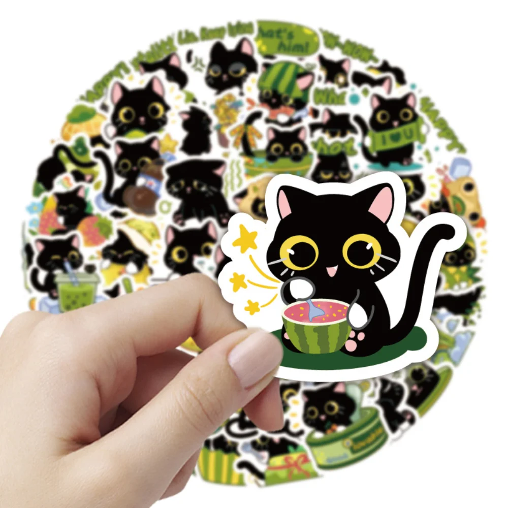 

10/60 шт., водонепроницаемые наклейки в виде черного кота