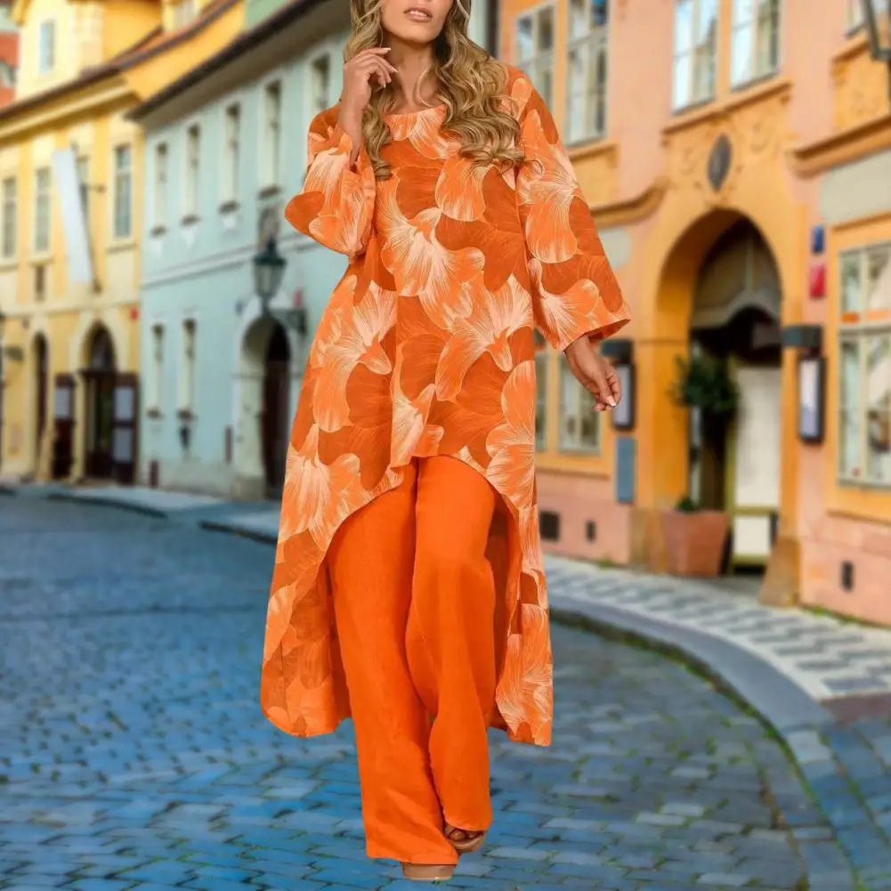 

Женский стильный комплект из 2 предметов, топ с защитой от выцветания и брюки, одежда с широкими штанинами, комплект из двух предметов с асимметричным верхом и брюками